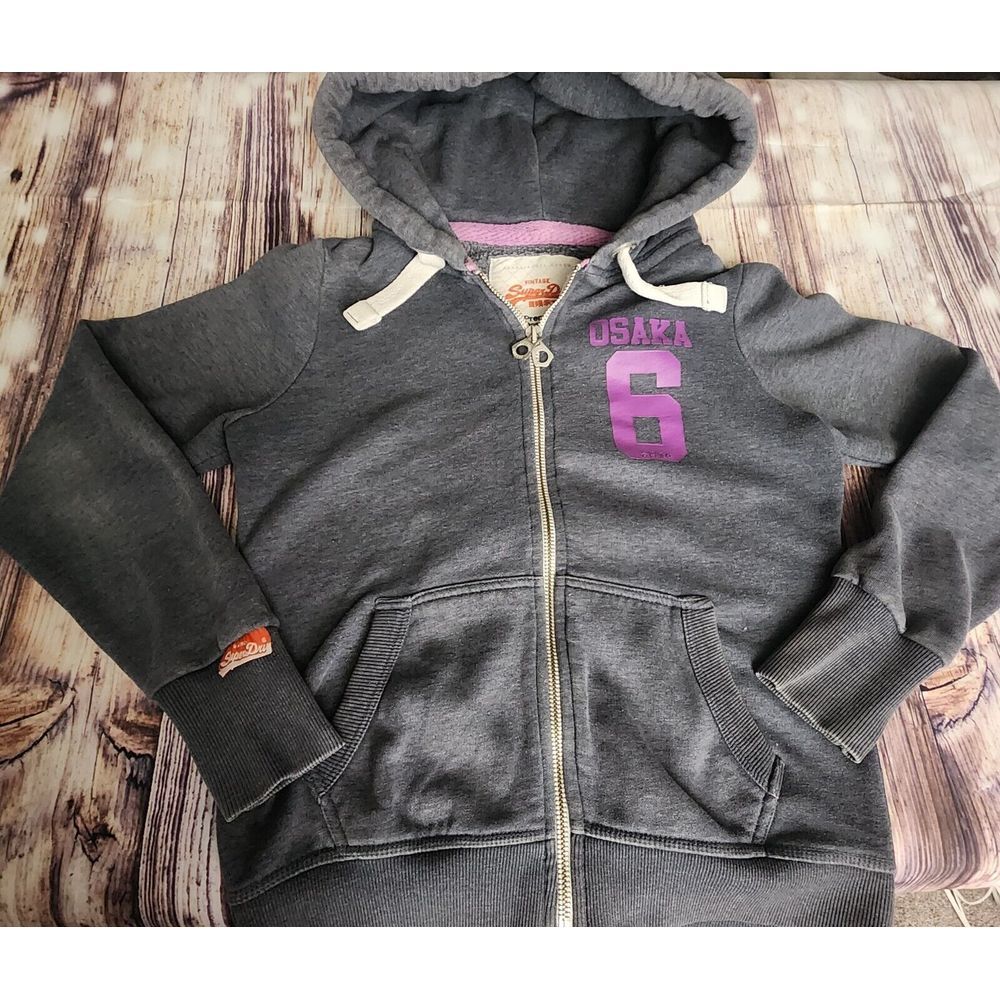 Superdry Gray Hoodie with Purple Accents